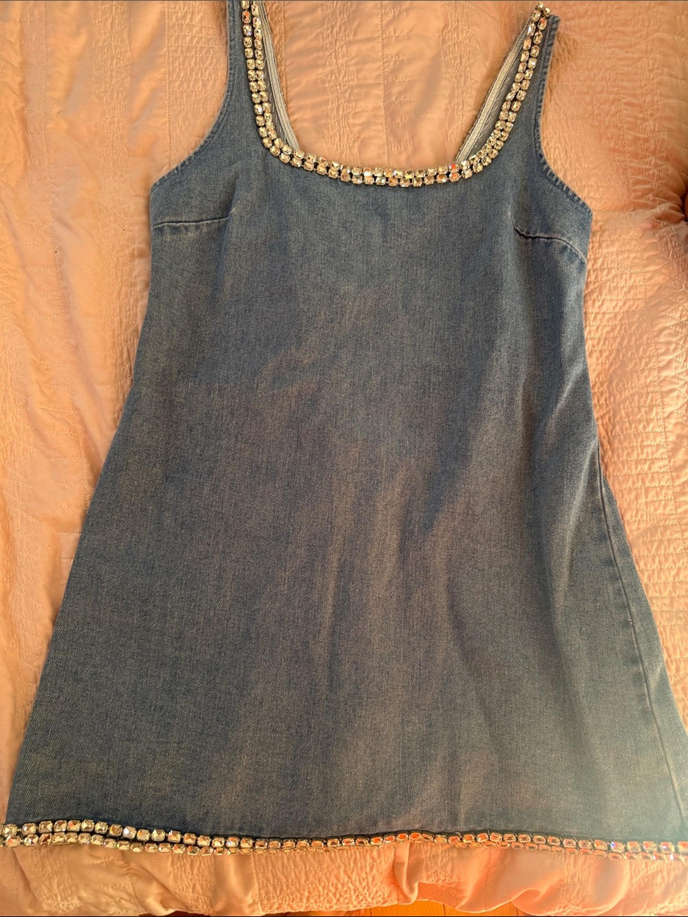 Vici Blue Denim Tank Dress with Rhinestone Trim